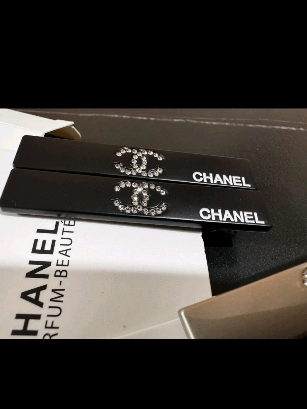 Chanel Black Rhinestone Hair Clip - 2pcs set Sealed New NIB